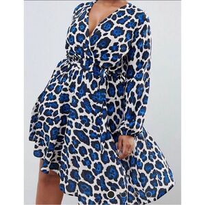ASOS John Zack Long Sleeve Wrap Tie Waist Dress in Leopard Size 8
